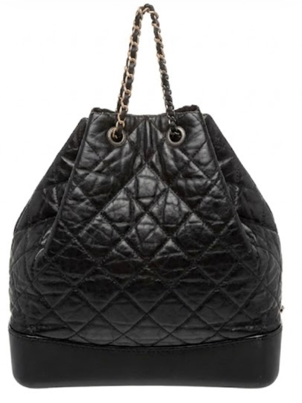 Black Quilted Leather Shoulder Bag with Chain Straps